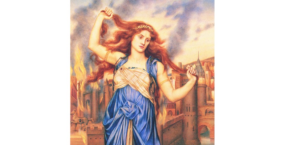 Casandra, going mad, as Troy burns behind her. Painting by Evelyn De Morgan (1855-1919) Casandra, going mad, as Troy burns behind her. Painting by Evelyn De Morgan (1855-1919)
